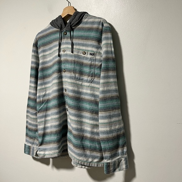 Billabong Men’s Hooded Button-Down Shirt Jacket - Medium – Green Gray Striped - Picture 9 of 15